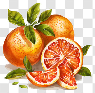 Grapefruits - Fresh Oranges With Leaves Transparent PNG