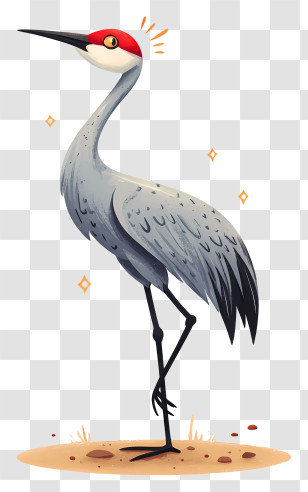 Sandhill Crane Bird - Grey Crane With Red Head Transparent PNG