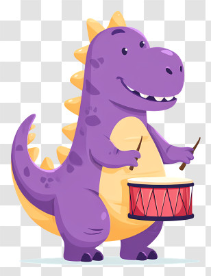 Cute Dinosaur Playing Drum - Purple Dinosaur Playing A Drum Transparent PNG