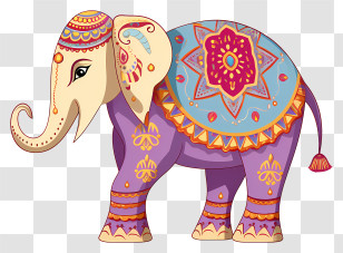 Blue And Purple Elephant - Purple Elephant With Traditional Decorations Transparent PNG