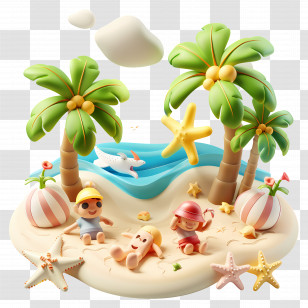 Summer - Playful Tropical Beach Scene With Children Transparent PNG