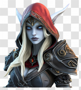 Sylvanas Windrunner - Fantasy Elf Character With Red Hood Transparent PNG