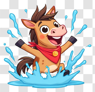 Cartoon Horse - Splashing Happy Pony Transparent PNG
