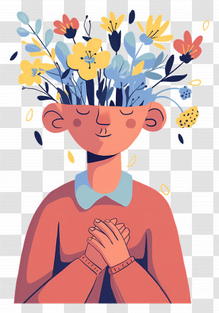 Man Mental Health - Mindful Person With Flowers Transparent PNG