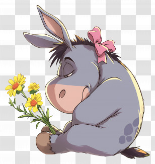 Eeyore - Adorable Donkey Holding Flowers Transparent PNG