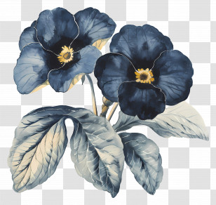 Vintage Flowers - Detailed Illustration Of Blue Pansy Flowers Transparent PNG