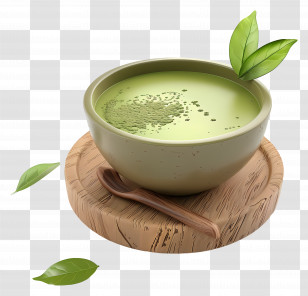 Matcha Green Tea - Matcha Green Tea In Bowl With Leaves Transparent PNG
