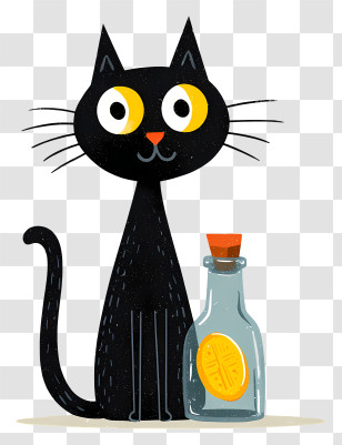Cat With Bottle - Black Cat With Potion Bottle Transparent PNG