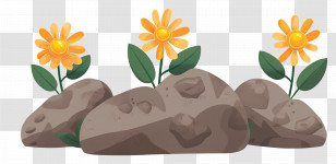 Rocks - Yellow Flowers With Rocky Background Illustration Transparent PNG