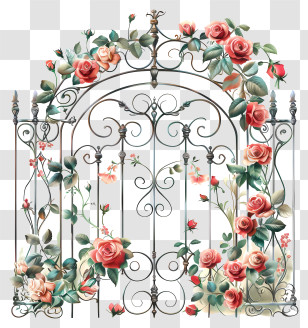 Spring Garden Gate Flowers - Decorative Gate With Rose Motifs Transparent PNG