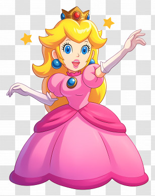 Princess Peach - Princess Peach In Pink Gown With Crown Transparent PNG