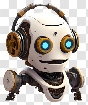 Robot Headphones - Robot Head With Glowing Eyes And Headphones Transparent PNG