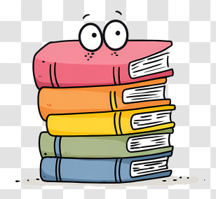Cartoon Books - Stack Of Colorful Books With Cartoon Eyes Transparent PNG
