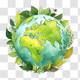 Green Planet Earth - Eco-Friendly Earth Illustration With Green Leaves Transparent PNG