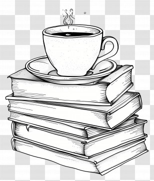 Books Drawing - Coffee Cup On Stack Of Books Transparent PNG