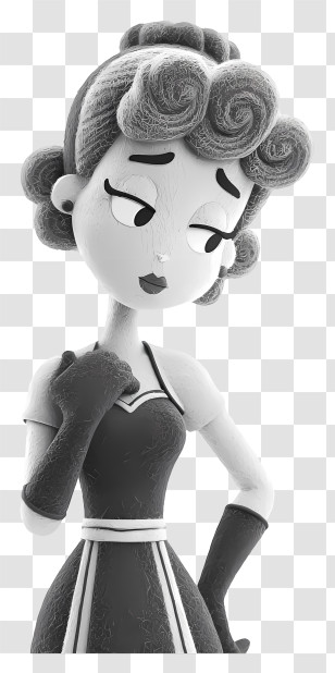 Retro Cartoon Woman - Grayscale Retro 3D Woman Sculpture Transparent PNG