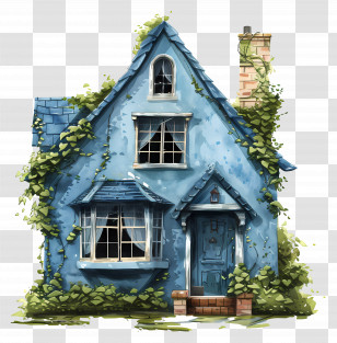 Blue House - Charming Blue Fairytale House Illustration Transparent PNG