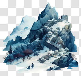 Snow Covered Great Wall - Snowy Mountain With Winding Wall Transparent PNG