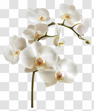 Orchid Flower - White Orchid Branch Illustration With Elegant Blooms Transparent PNG