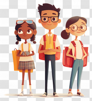 Back To School - Three Students Cartoon Transparent PNG