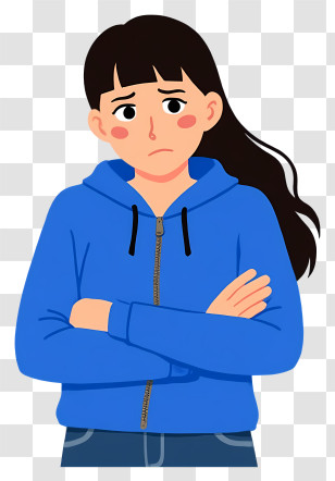 Girl In Doubt - Girl In Blue Hoodie With Crossed Arms Transparent PNG