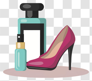 Pink Perfume - Fashionable High Heel Shoe And Perfume Transparent PNG
