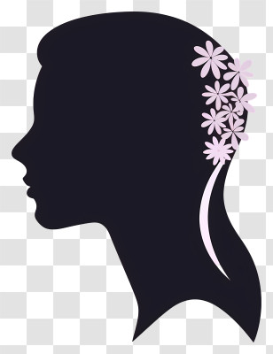 Minimalized Flat Vector Illustrate - Woman Silhouette With Floral Hair Design Transparent PNG