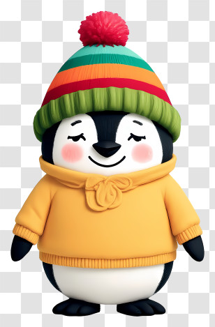 Winter Penguin - Cozy Penguin In Yellow Hoodie Transparent PNG