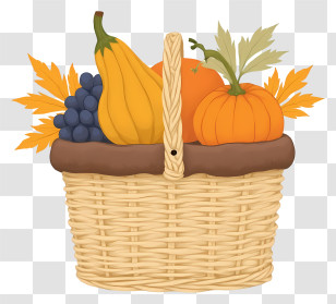 Thanksgiving Bucket - Autumn Harvest Basket With Pumpkins Transparent PNG