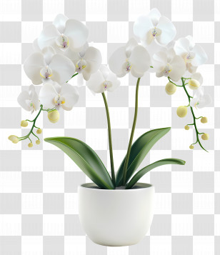 Potted Orchid Flowers - White Potted Orchid Plant For Elegant Decor Transparent PNG