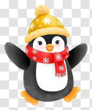 Christmas Penguin - Penguin In Winter Hat And Scarf Transparent PNG
