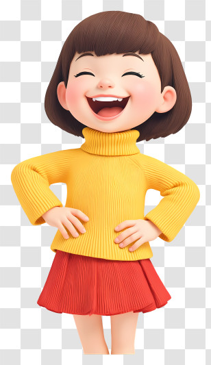 Cartoon Girl - Smiling Girl In Yellow Sweater Transparent PNG