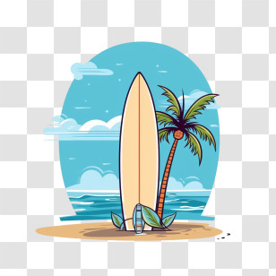 Surfing Board - Surfboard On A Sunny Beach With Palm Tree Transparent PNG