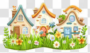 Village Houses - Cartoon Styled Village Houses Transparent PNG