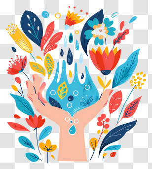 World Water Day - Colorful Hands With Water And Flowers Transparent PNG