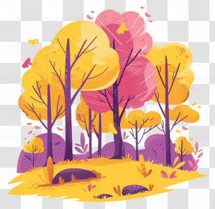 Crisp Autumn - Colorful Autumn Forest With Yellow And Pink Trees Transparent PNG