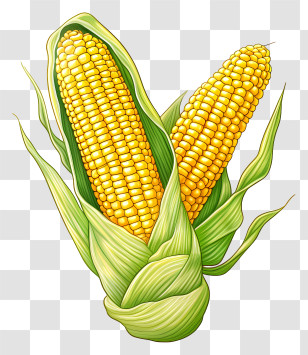 Corn Cob - Corn Cob Illustration With Green Leaves Transparent PNG