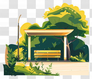 Summer Shelter - Bus Stop With Bench In Greenery Transparent PNG