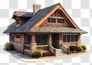 Craftsman Bungalow - Cozy Cottage House Transparent PNG