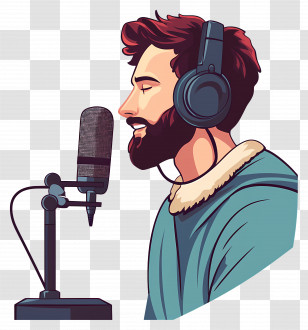 Man Recording Podcast Episode - Singer Recording With Microphone Transparent PNG