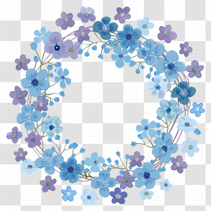 Blue Floral Wreath - Beautiful Blue Flower Wreath Illustration Transparent PNG