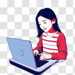 Girl - Girl Using A Laptop For Learning Transparent PNG