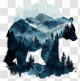 Bear Silhouette - Bear Silhouette With Mountain Landscape Transparent PNG