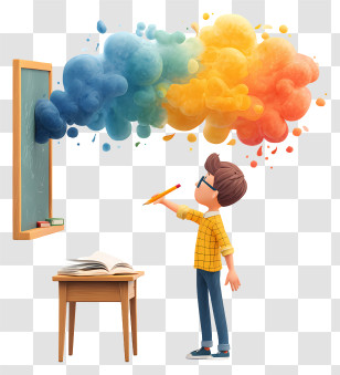 Student On Learning Action Scene - Boy Painting Colorful Imagination Cloud Transparent PNG