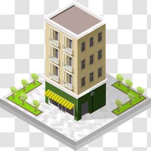 Icon - Isometric Building With Trees Transparent PNG
