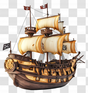 3d Pirate Ship - Vintage Sailing Ship With Orange Sails Transparent PNG