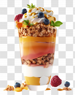 Yogurt Parfait - Delicious Yogurt Parfait With Fruits And Granola Transparent PNG