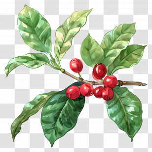 Watercolor Coffee Plant - Beautiful Coffee Plant Branch Transparent PNG