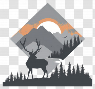 Deer Silhouette - Silhouette Of Deer In Mountainous Landscape Transparent PNG