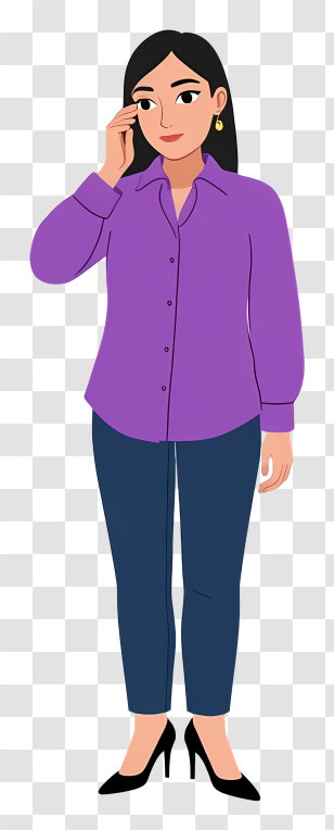 Woman Full Body - Woman In Purple Shirt And Jeans Transparent PNG